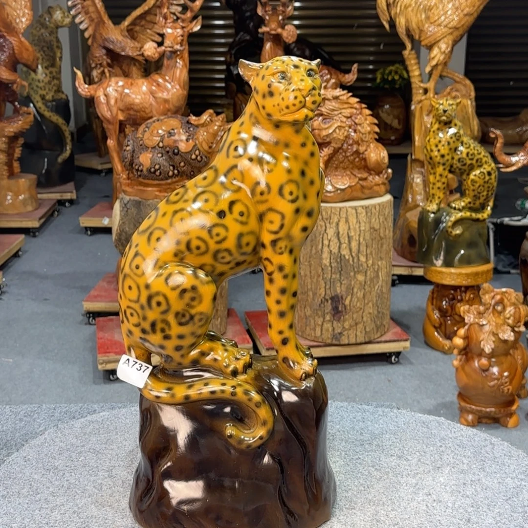 木金钱豹实木工艺品摆件56-27-20