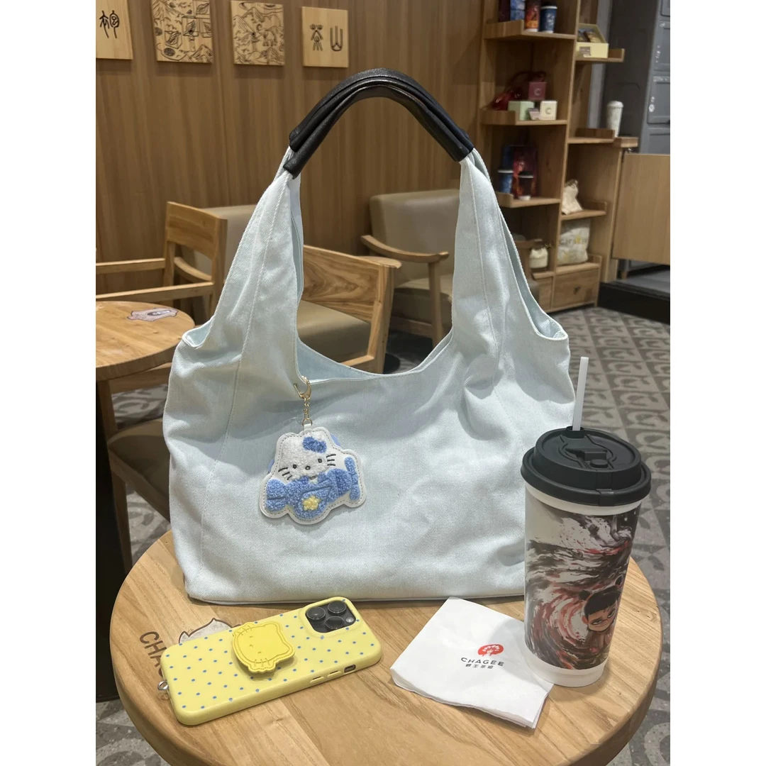 韩系慵懒风牛仔帆布单肩包女2025新款大容量托特包简约通勤腋下包