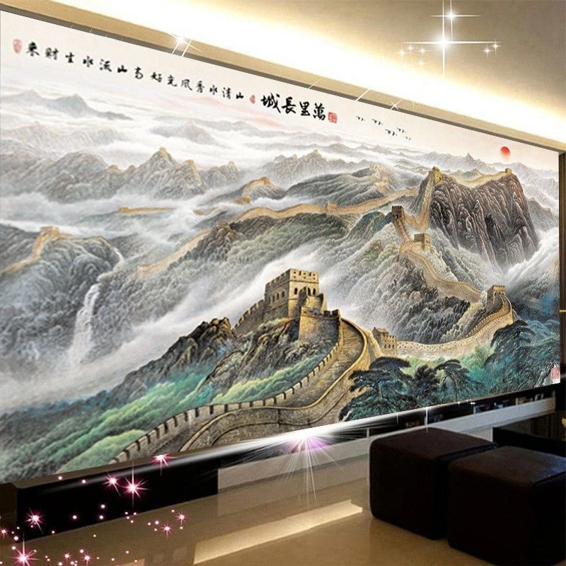 万里长城钻石画满钻山水风景客厅办公室书房挂画手工diy点钻石绣