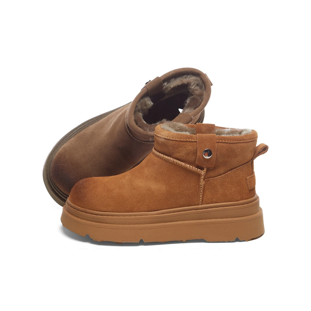 【雪雁】冬季新款加绒保暖休闲靴子百搭女款厚底雪地靴 X 检 8059