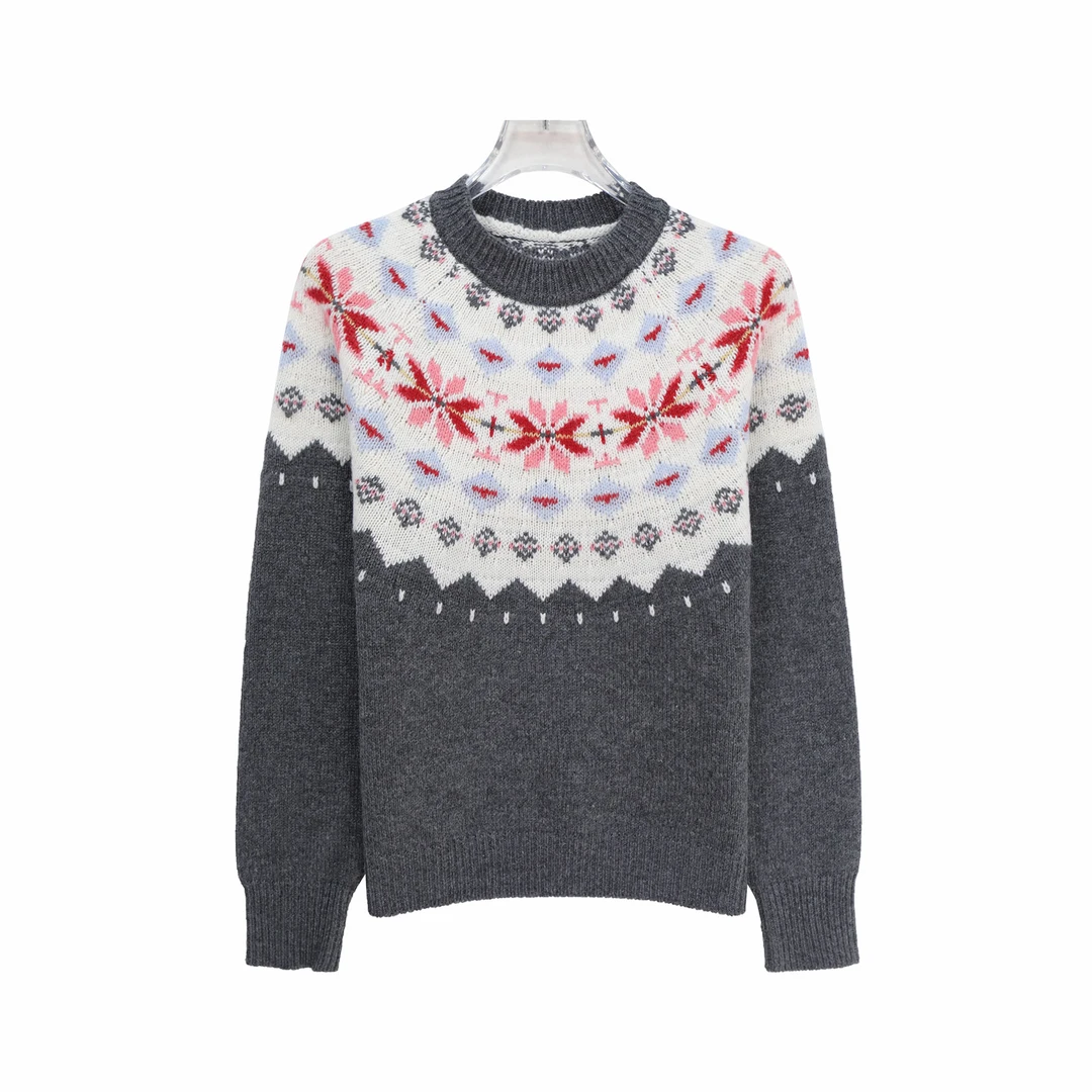 复古提花毛衣女休闲减龄少女慵懒风上衣X27895