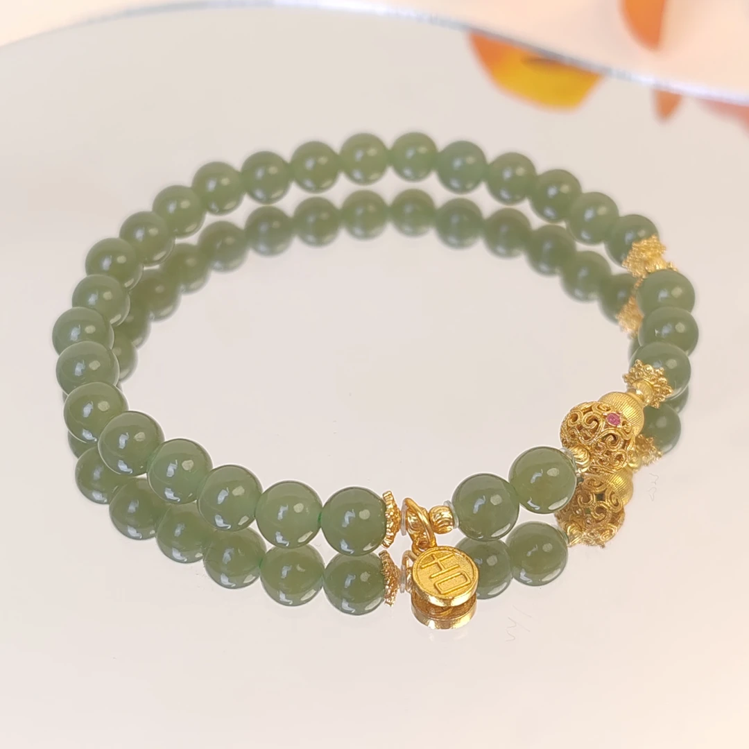 【小半春】湖水绿和田玉设计单圈手串