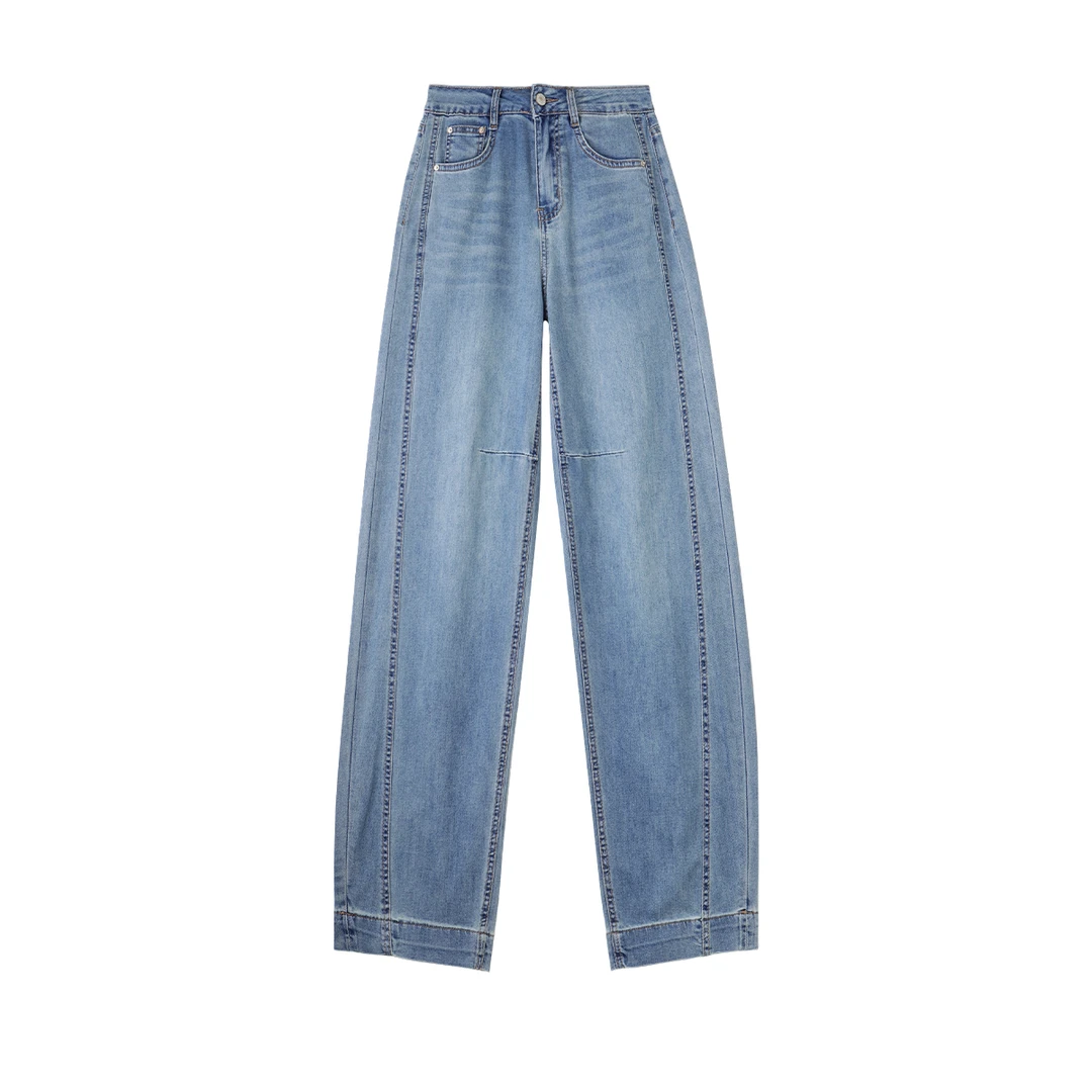 2025夏款显瘦弯刀裤性高腰宽松阔腿时尚香蕉裤百搭牛仔裤女