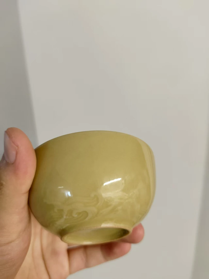 海浪纹米黄小茶碗(大)