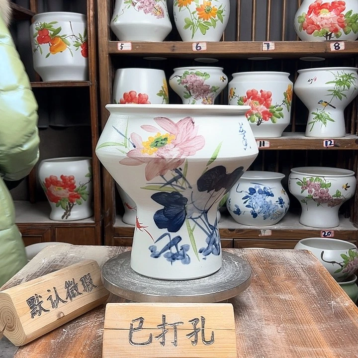 摆件高脚荷花款新款陶瓷陶瓷