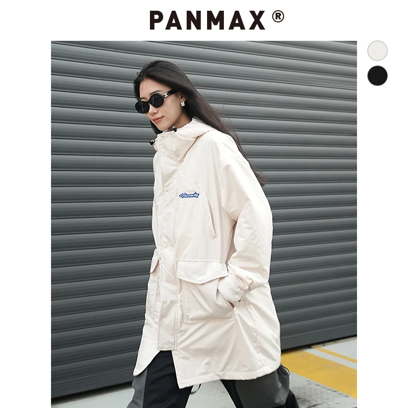 PANMAX/潘·麦克斯春季秋季保暖字母运动外套收口袖加厚纯色长款