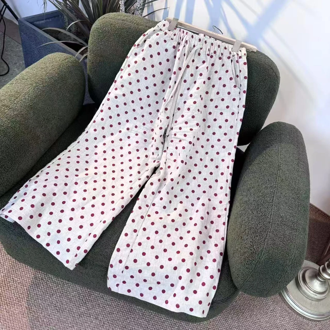 别出新裁汉麻波点微喇裤      裤长90