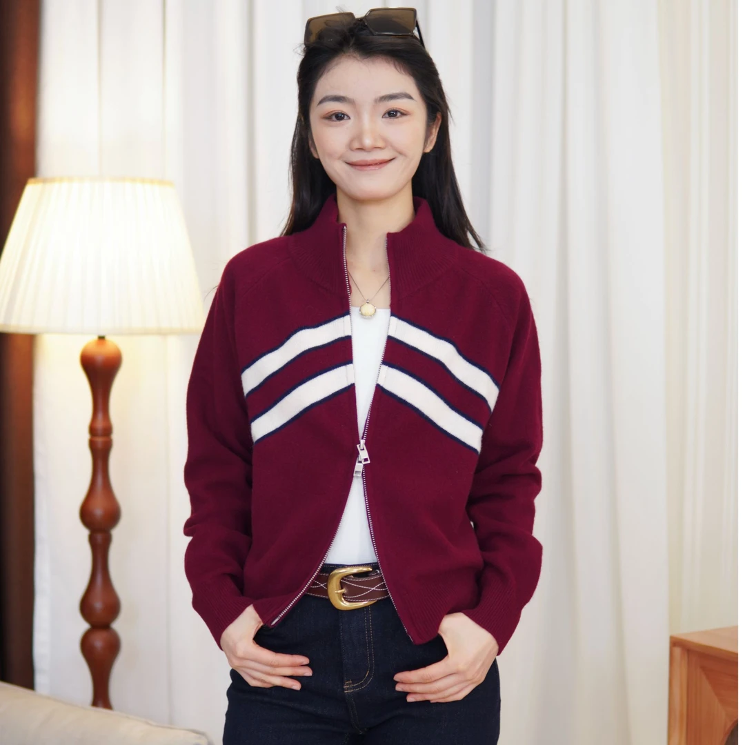 CHUN·「‌维斯条纹针织羊毛拉链衫」时尚百搭韩版休闲秋冬季文艺气质