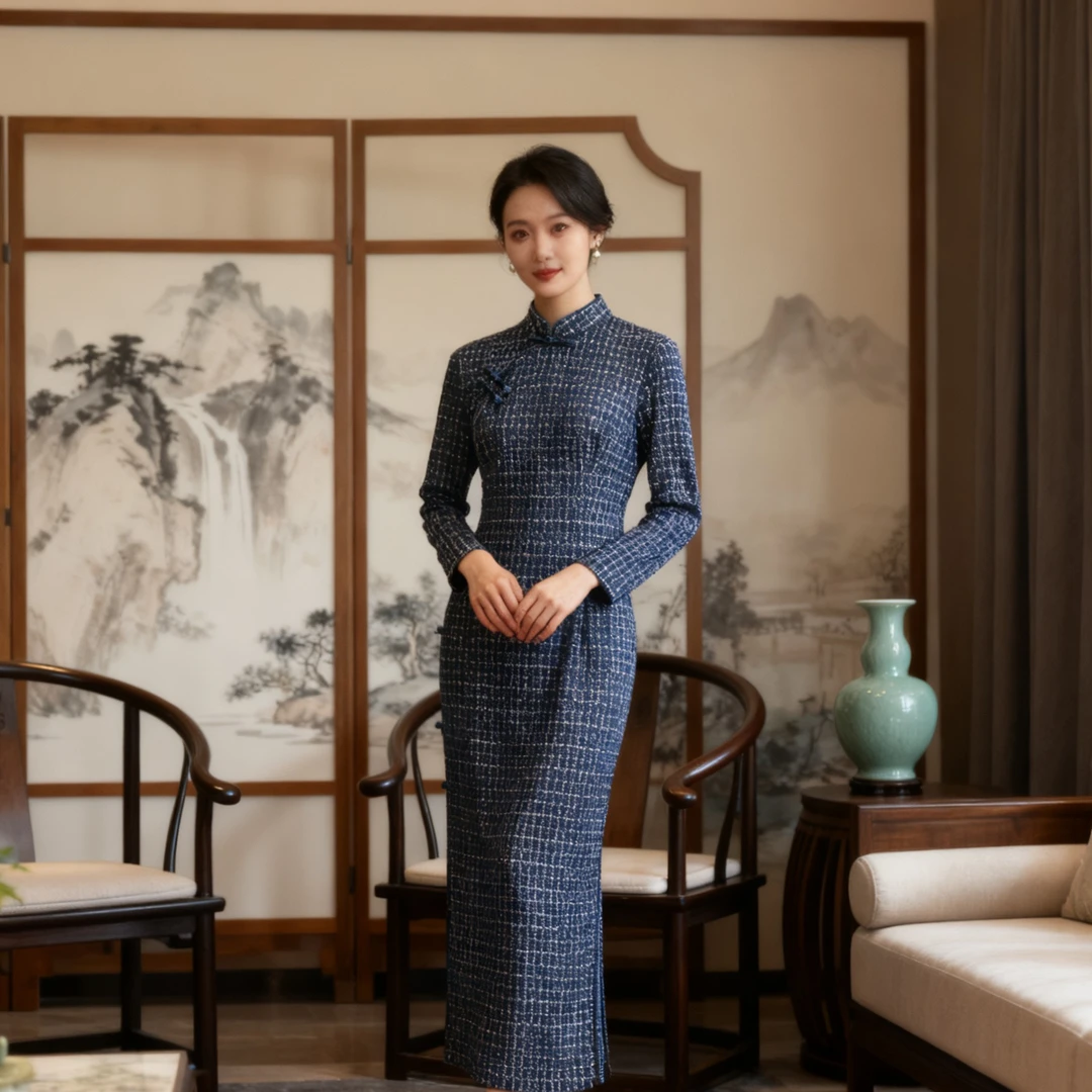 368上上喜冬季加厚保暖水貂修身时尚长旗袍