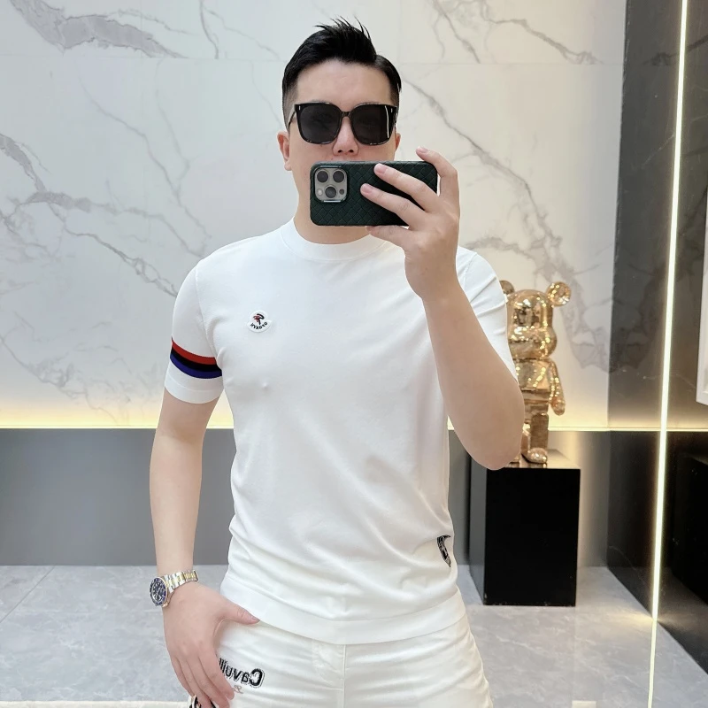 冰希二店.高端男士短袖时尚个性设计刺绣舒适百搭T恤2025夏季新款