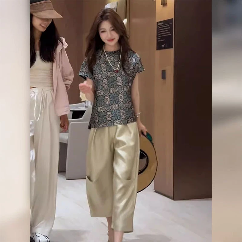 2025超火夏装一整套新中式国风盘扣改良唐装短袖上衣裤子两件套装