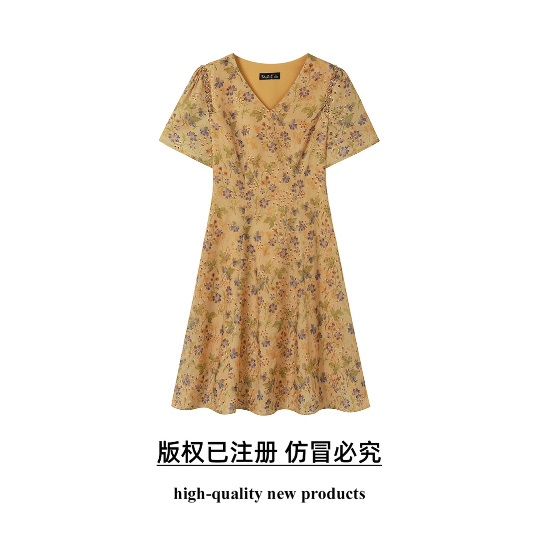 奢姿大码女装2025夏季减龄碎花设计V领连衣裙胖妹妹洋气时尚裙子
