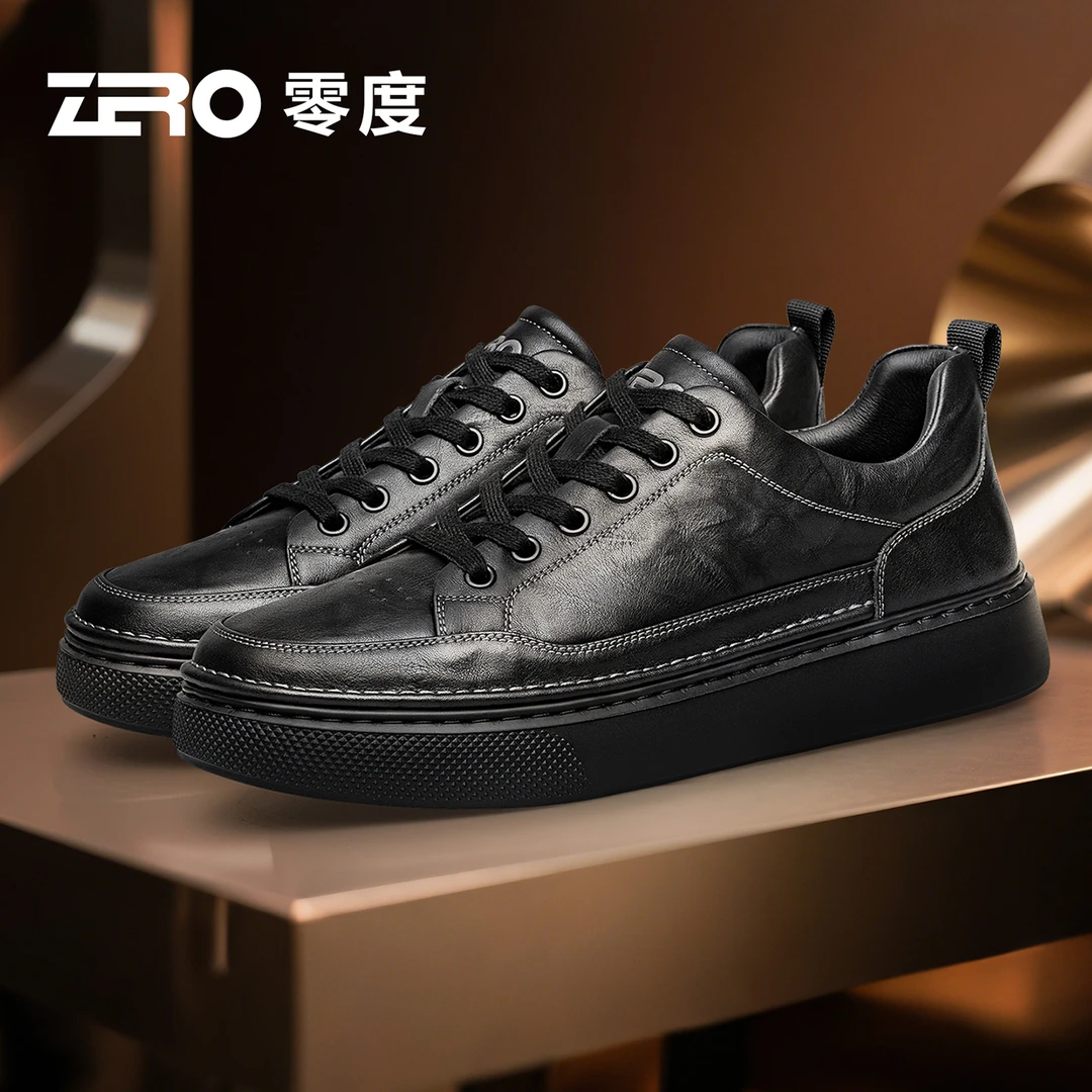 零度男鞋2025秋冬新款真皮软底皮鞋男士潮流百搭黑色休闲鞋子板鞋