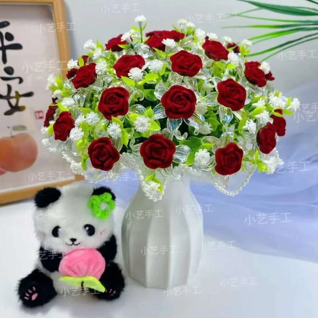 满天星鸢尾植绒玫瑰花材料包手工编织diy材料包花束用于装饰客厅