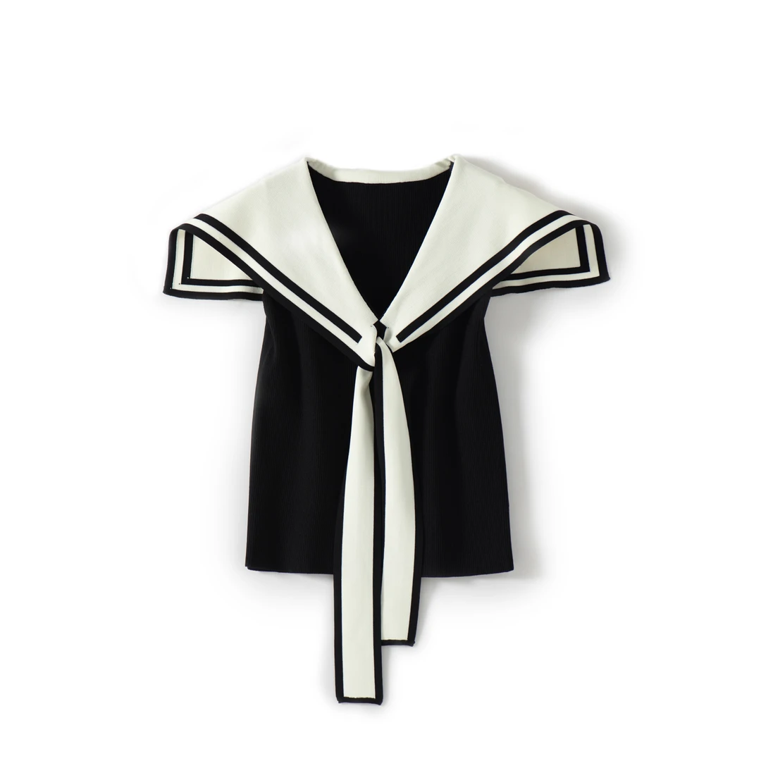 【航海日记】无袖减龄海军领飘带针织衫修身百搭款25C4023