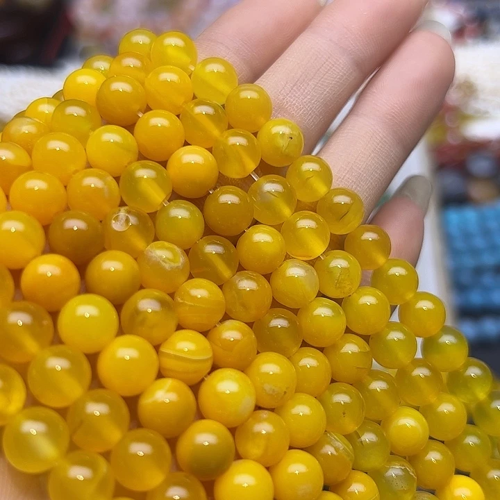 玛瑙/玉髓未镶嵌珠宝半成品T328  8m天然蜜蜡黄玛瑙圆珠一条