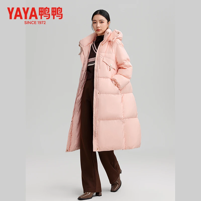 YAYA/鸭鸭长款羽绒服时尚连帽保暖秋冬中长款防风韩版YE3B634693L