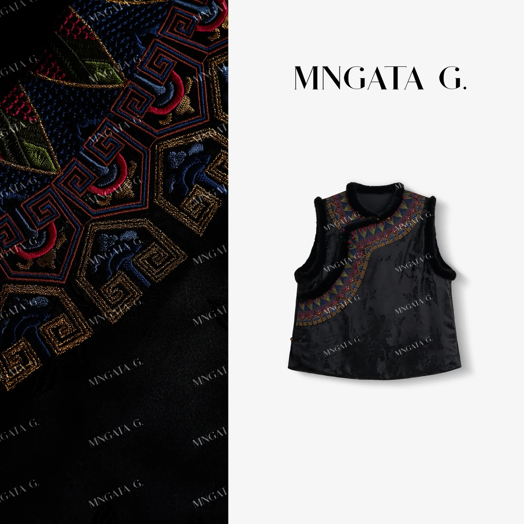 MNGATA G.宫小妍【水貂毛·花间酒】新中式中国风秋冬马甲5093005