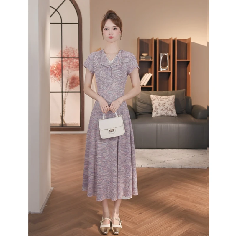 乔琪拉【芙洛莉亚】夏季新款休闲简约风V领减龄假两件收腰连衣裙女