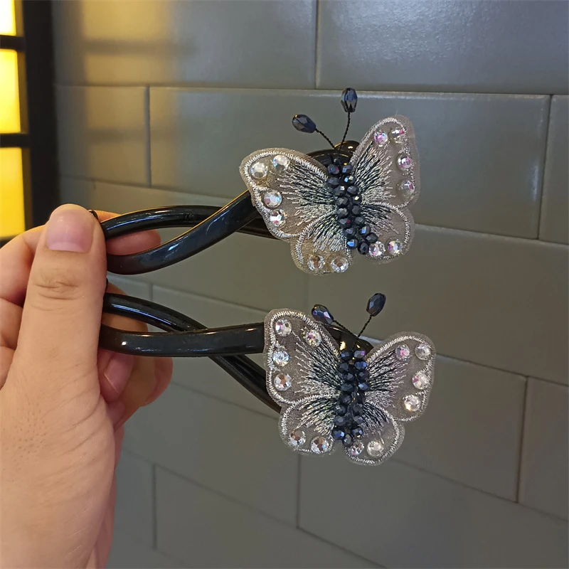 新中式国风扭扭夹气质时尚古风刺绣蝴蝶发夹优雅高级盘发夹子头饰