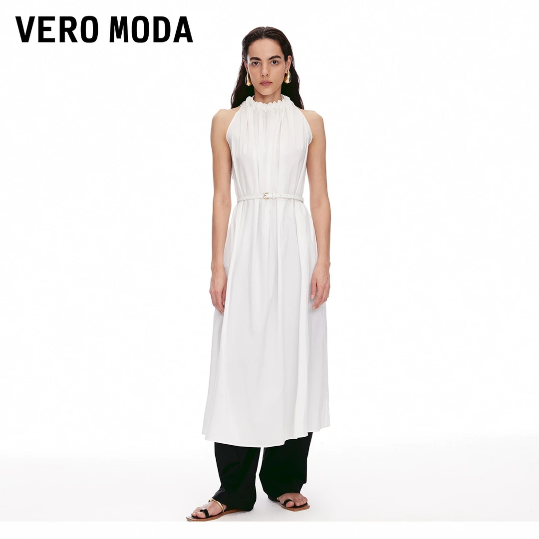 Vero Moda连衣裙2025夏日穿搭新款纯色A字无袖挂脖裙32527A069