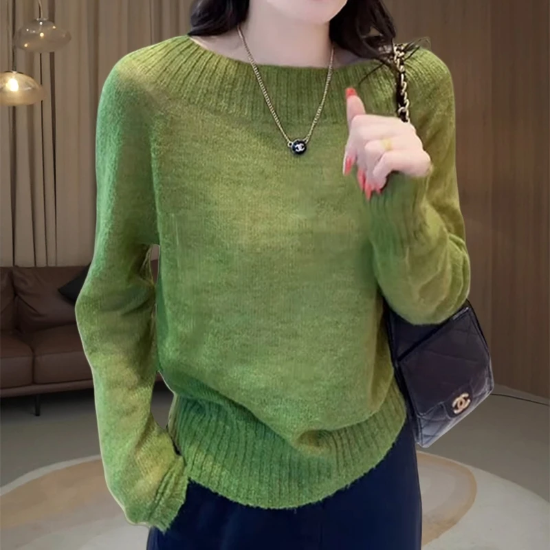 慵懒风纯色百搭高级套头毛衫女早秋新款休闲简约减龄显瘦圆领上衣