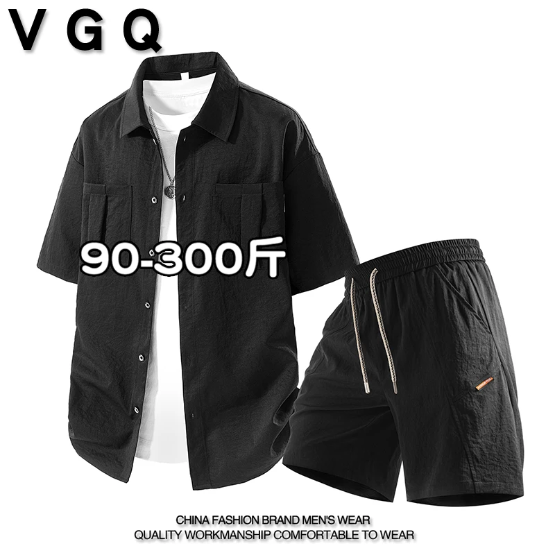 特大码300斤男士夏季衬衫短袖五分直筒裤休闲套装潮流微胖轻薄款