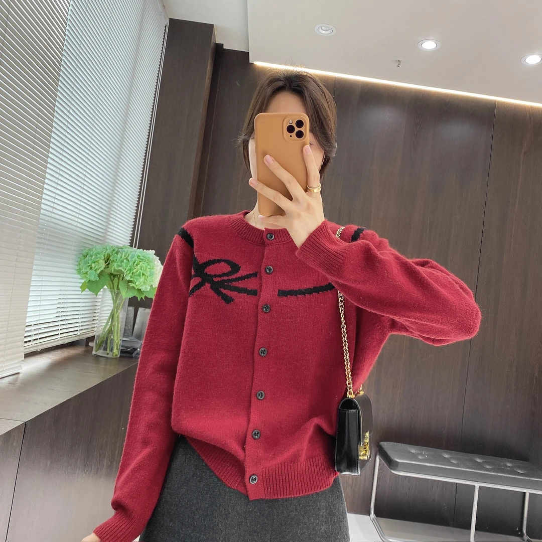 IMFLY金小金自制女装 针织开衫DYW10227秋冬蝴蝶结圆领针织上衣