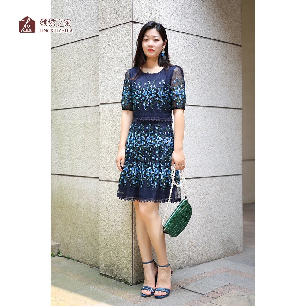 蕾丝绣花连衣裙台湾装妈妈装#L700718H-15名媛宴会显瘦夏季气质