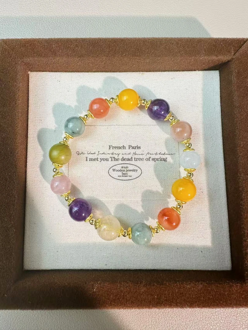 田曦薇同款七彩多彩水晶手串女转运珠水晶手链饰品送紫水晶手串