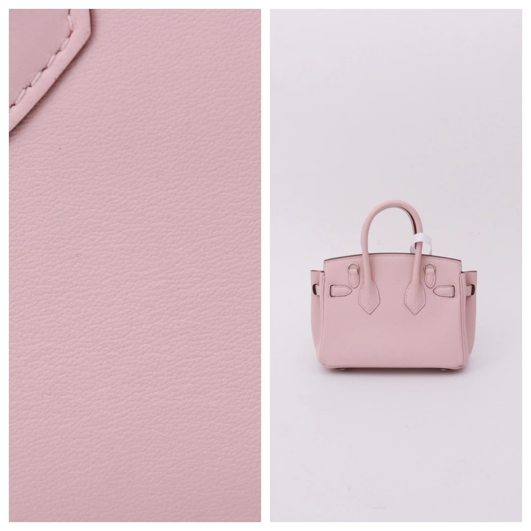 JINGQII【19cm】奶昔粉银扣-进口牛皮 女包 手提包包 B-30419