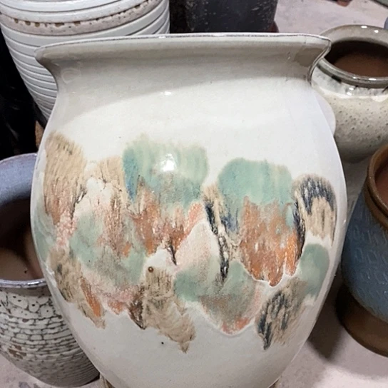 紫砂花盆口24高度30底裂山水画