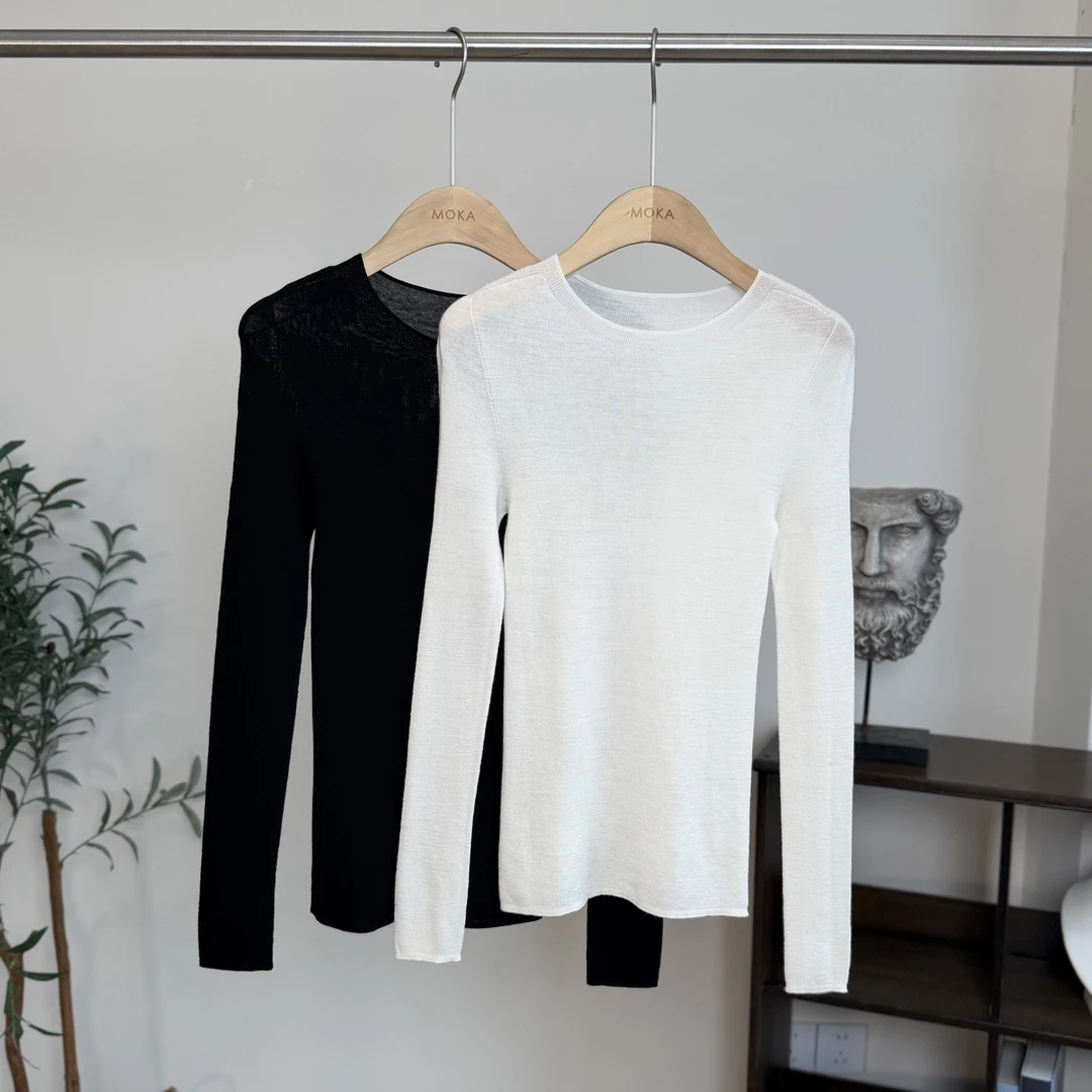 黑标德国扬子纱60支无缝一体100%羊毛圆领毛衣打底衫（260363）0347