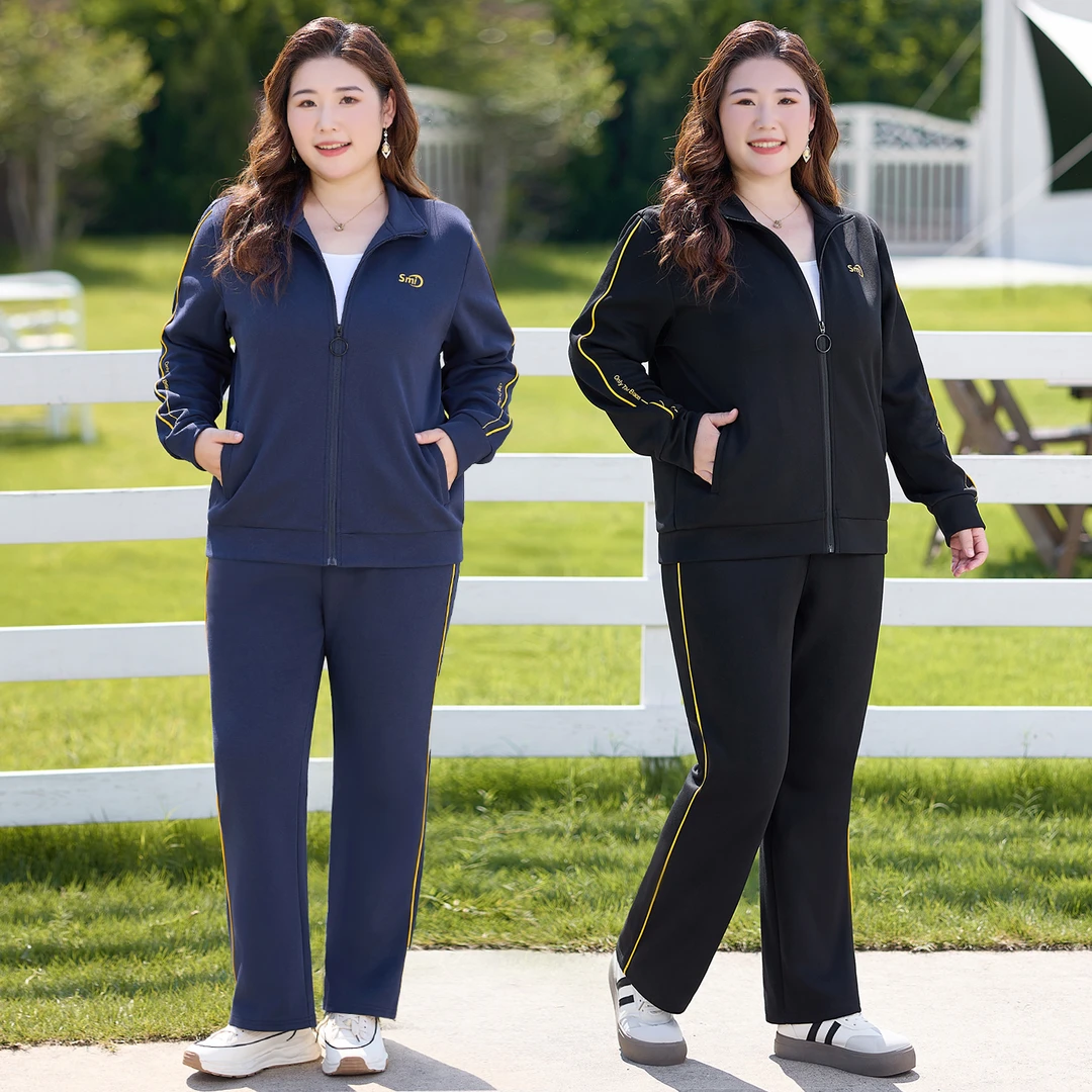 大码女装秋冬妈妈装运动套装2025新品胖mm宽松长袖休闲外套两件套