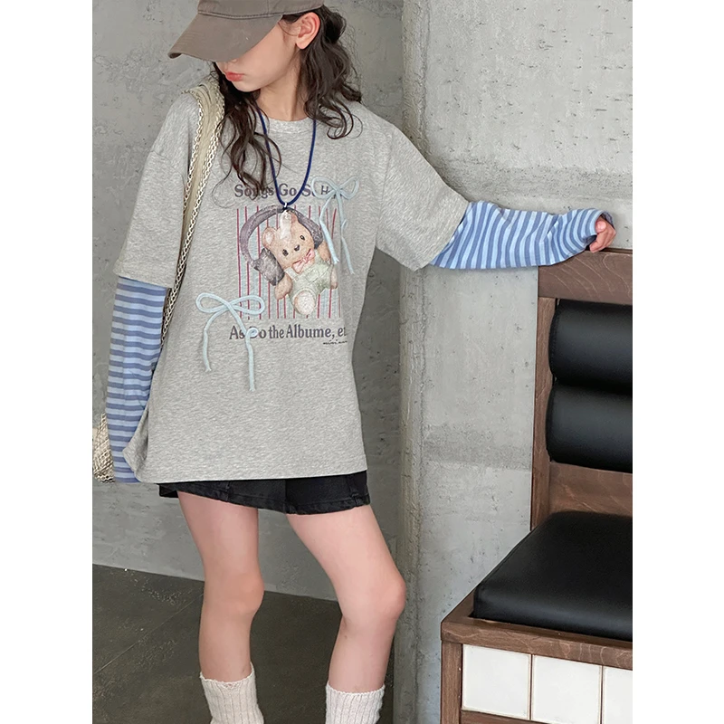 K28218女童长袖T恤2025春装新款儿童打底衫女大童春秋上衣薄休闲t