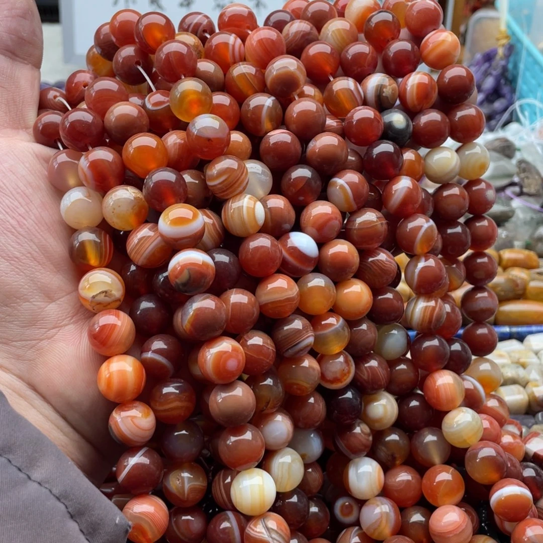 玛瑙/玉髓合金珠宝半成品一条装卡12mm缠丝玛瑙圆珠