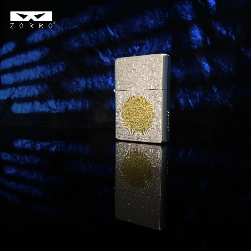 ZORRO佐罗二代平头包银五帝钱煤油防风打火机盔甲送礼男友礼物