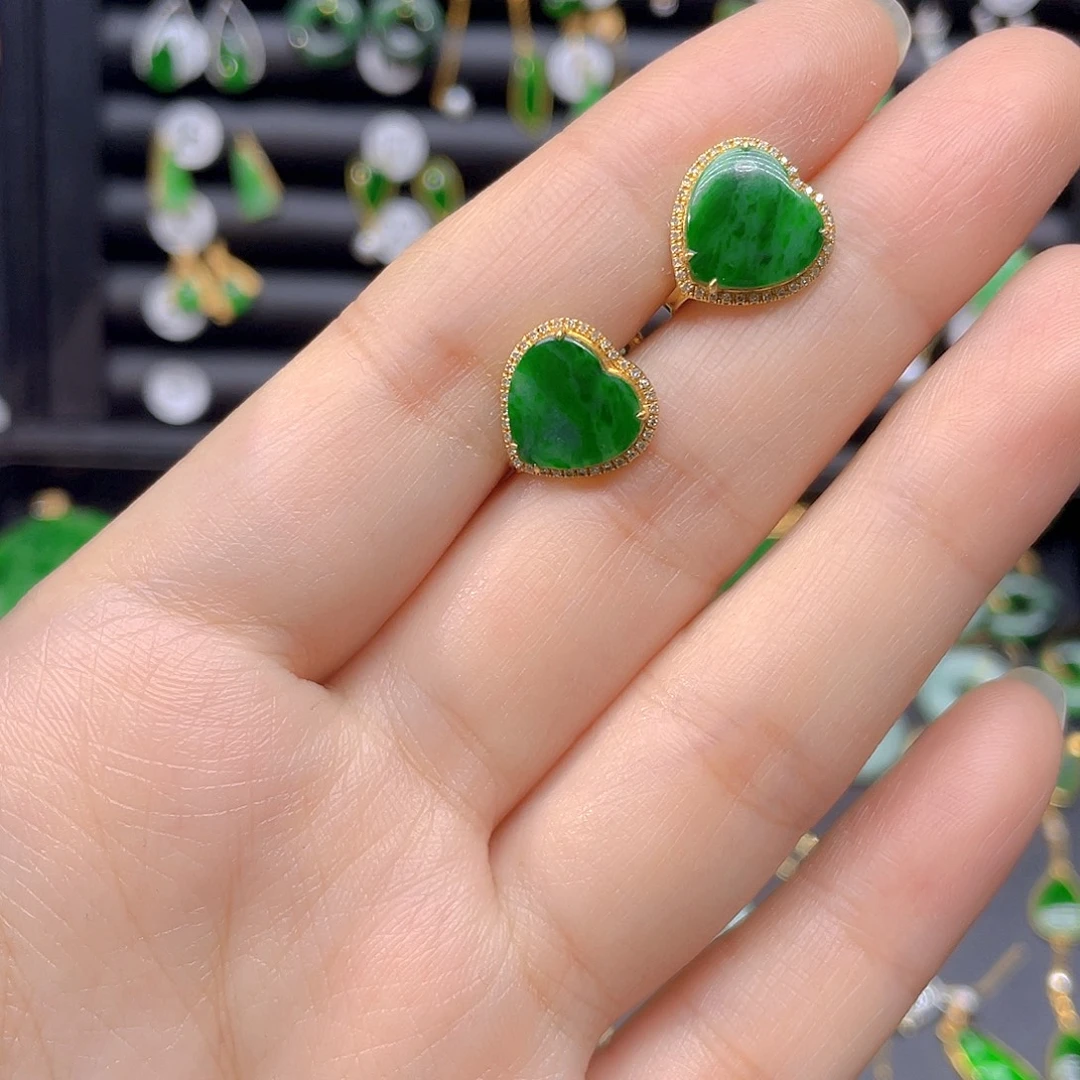 翡翠18K金镶嵌耳饰天然翡翠