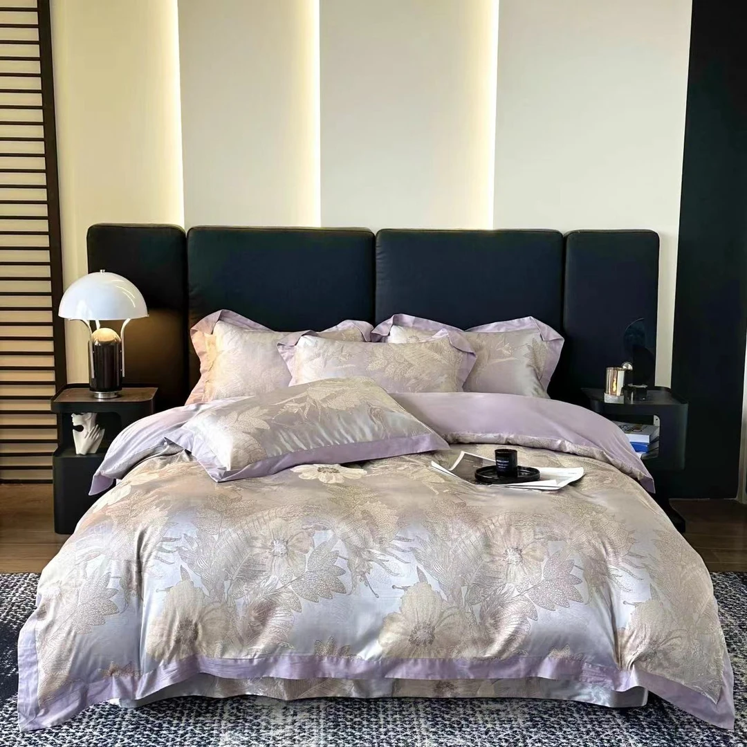 静谧花容    轻奢贡缎色织提花全棉四件套