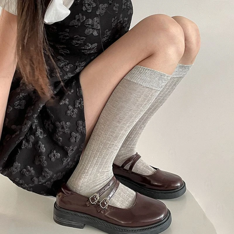 夏季灰色小腿袜女薄款jk堆堆袜女玛丽珍小皮鞋芭蕾袜子女