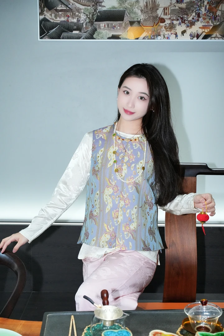 蓝大【盈滨】新中式圆领马甲7476