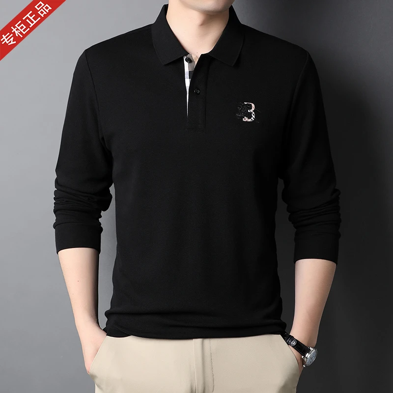 专柜正品欧洲站英伦长袖T恤POLO衫男纯色战马刺绣纯棉翻领百搭T恤