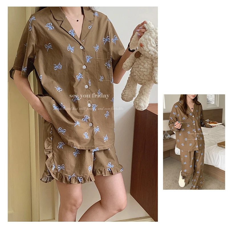 棉布/韩国ins风/爆款网红款/时尚睡衣女/长袖早春印花家居套装