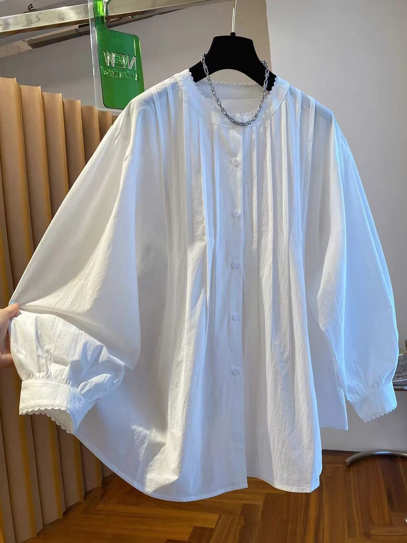 白色衬衫女宽松慵懒风2025新款秋季高级感轻奢减龄洋气遮屁股上衣