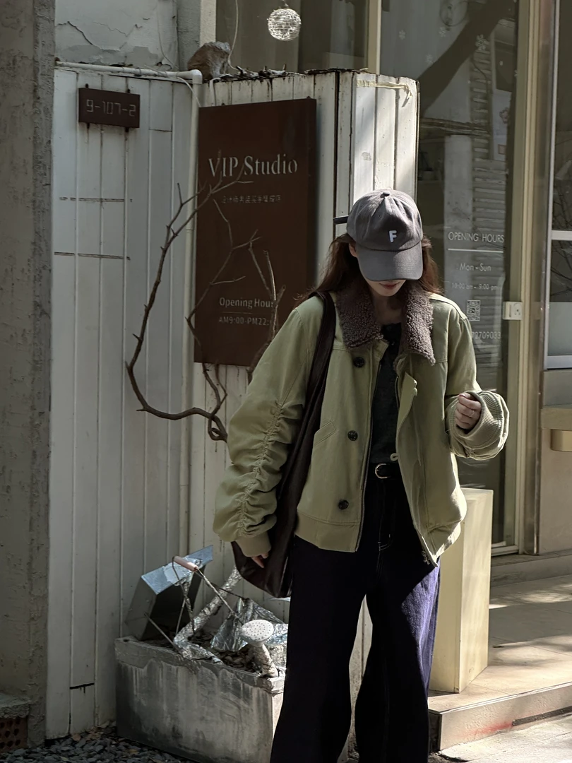 韩货-【中古篝火】早秋‘美式街头设计感撞色翻领休闲夹克棉服/8318