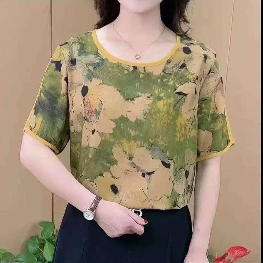 204绿色2025夏装新款时尚洋气打底小衫中老年半袖上衣气质