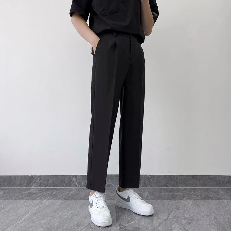 雅痞气质男士小西裤夏季冰丝九分西装裤韩版修身休闲百搭锥形裤子