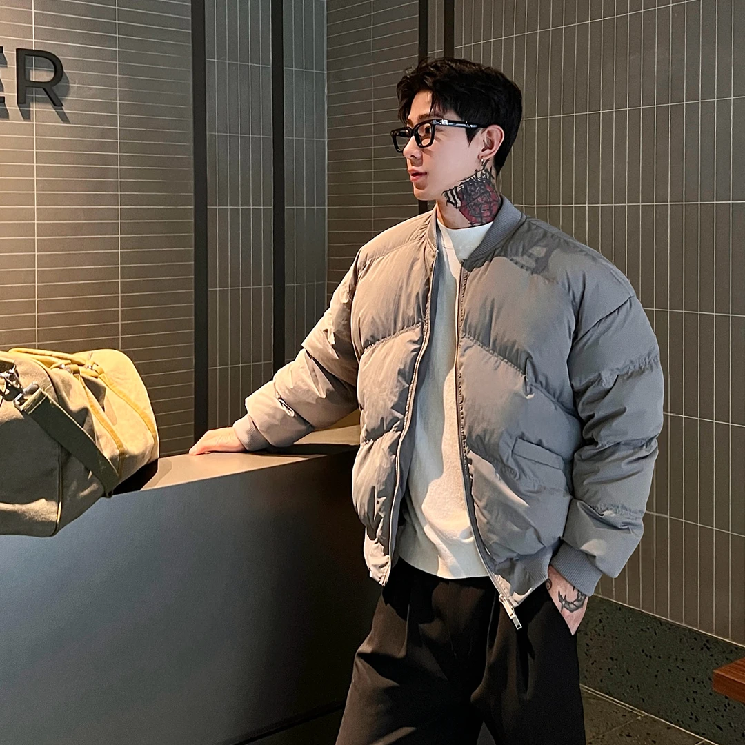 OXFREAK「绗缝线 基础款」90白鸭绒飞行羽绒服男短款宽松外套冬季
