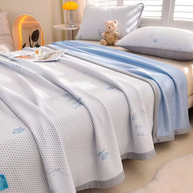 【凉而不冰】夏季冰豆豆针织棉三层纱夏凉被透气凉席三件套