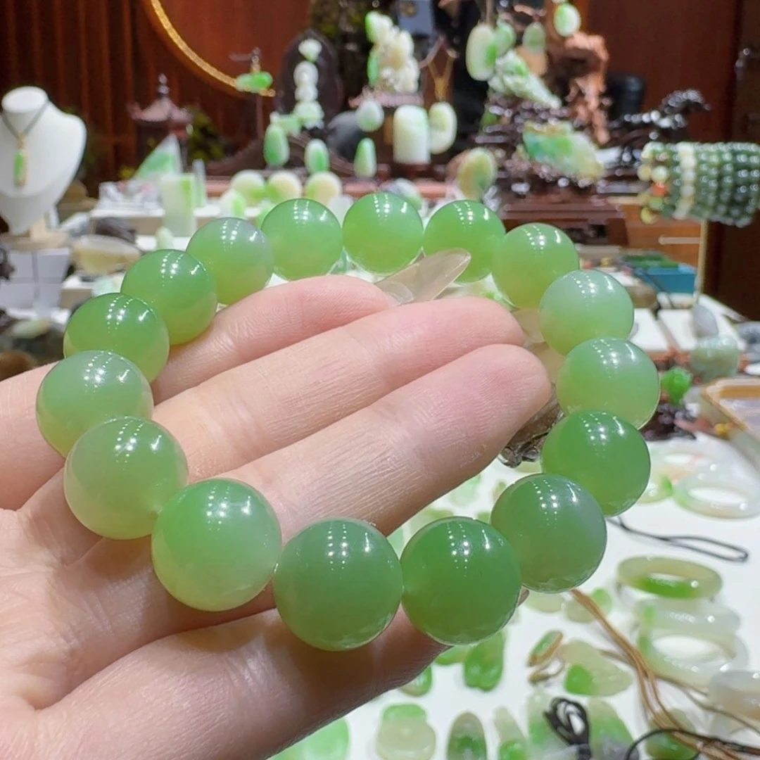 手串未镶嵌和田玉（翠青玉）翠青卡13
